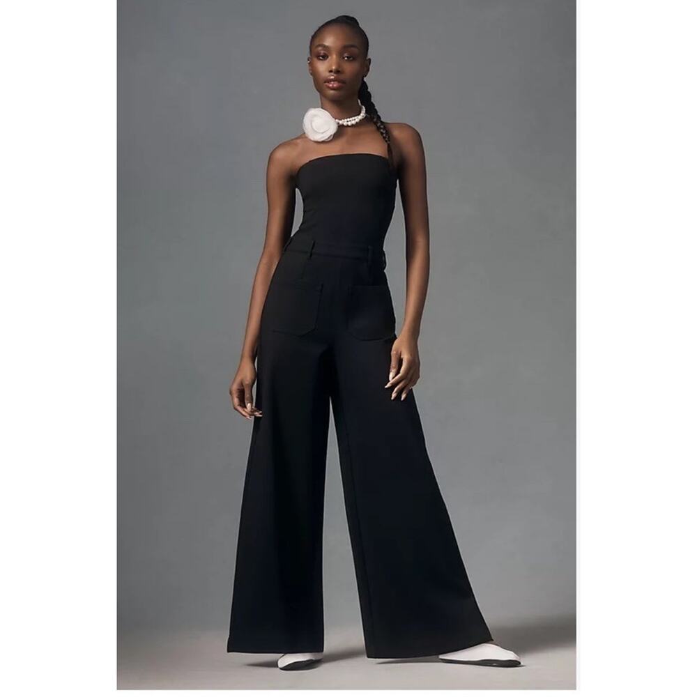 Pilcro Anthropologie 2026 Black Knit Wide Leg Strapless Jumpsuit 6